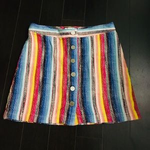 Striped front button mini skirt